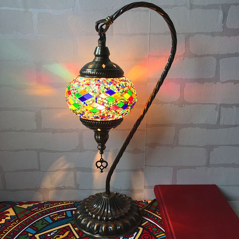 Mesa de dormitorio de brazo curvo Luz de arte retro de vidrio retro bulbo individual blanco/amarillo/naranja lámpara de noche