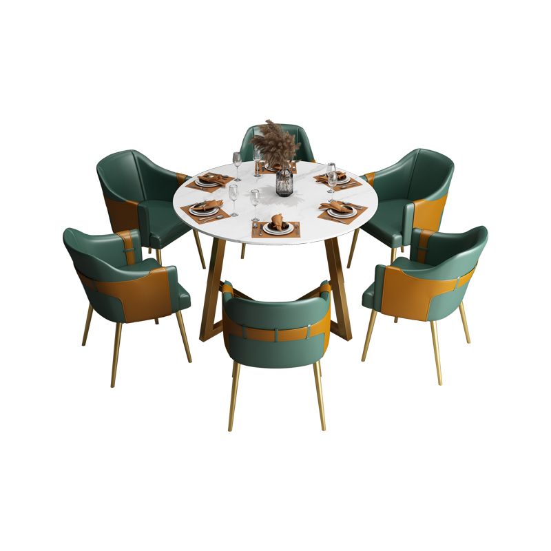 Glam 1/7 Pieces Dining Set Circular Stone Dining Table for Dining Room