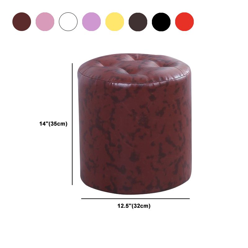 Modern Cylinder Shape Boucle Pouf Plain PU Leather Tufted Ottoman Footrest