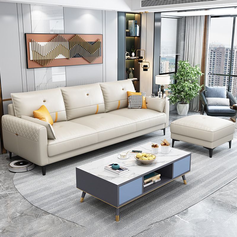 Scandinavian 3-seater Sofa with Ottoman Included Square Arm Sofa