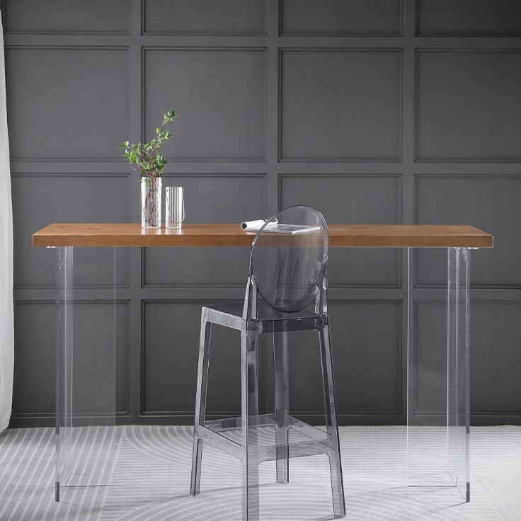 Modern Bar Table in Acrylic and Wood Double Pedestal Bar Height Table for Living Room