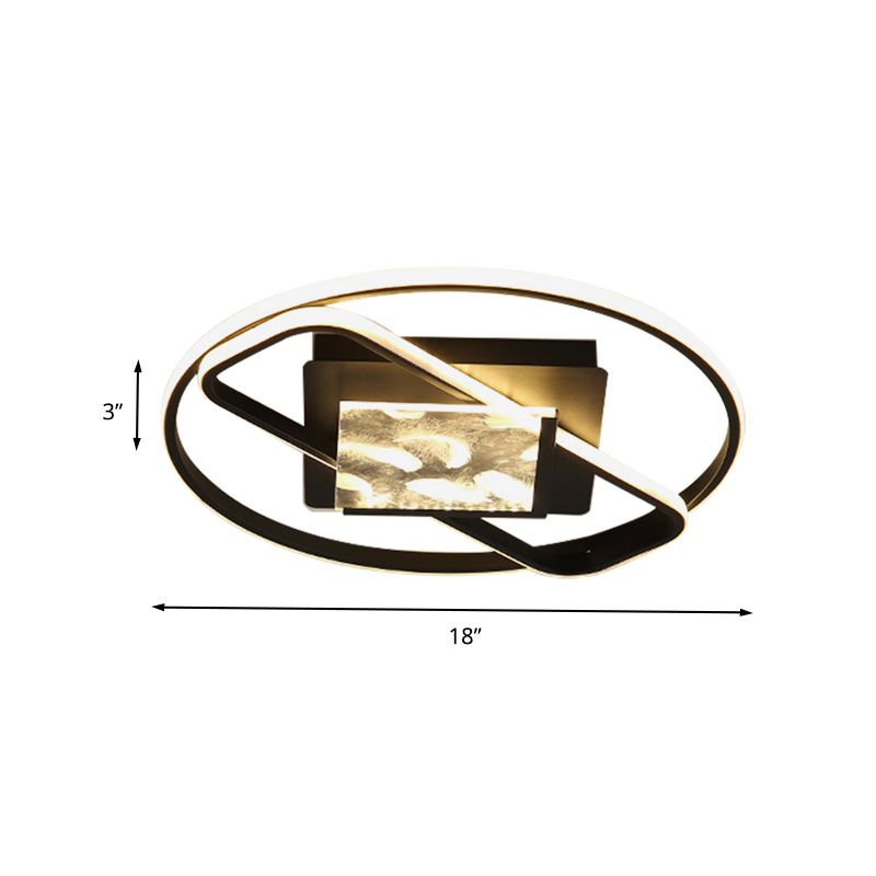 Modern Ring and Square Flushmount Acrylic LED Bedroom Ceiling Flush Mount in Black