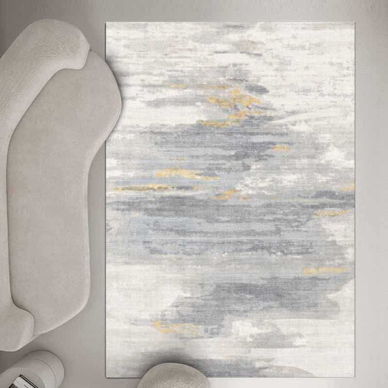 Modern Color-Blocked Area Carpet Grey Polyester Rug Non-Slip Backing Area Rug for Home Decor