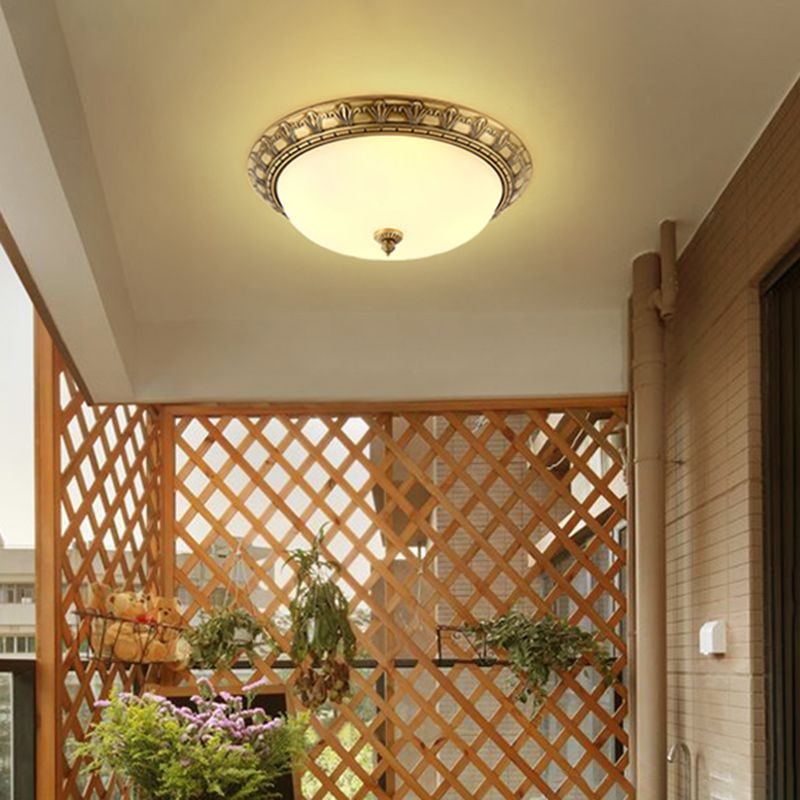Traditional Flush Mount Light White Glass Shade Ceiling Lamp for Coffee Shop