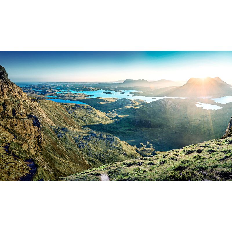 Green Sunshine Scenery Mural Mountain with Puddles Modern Washable Wall Covering