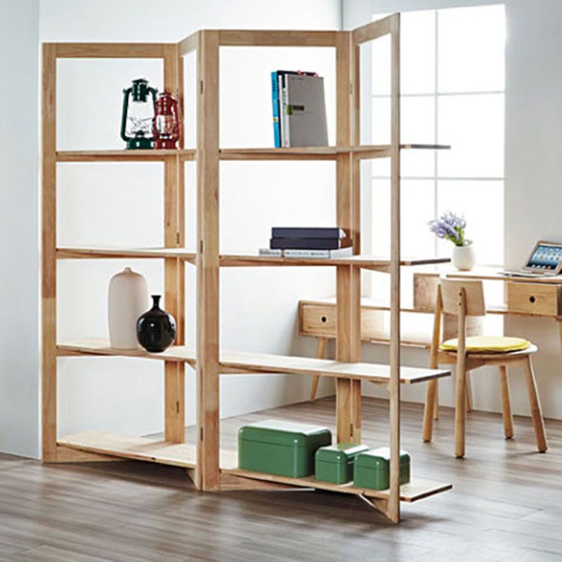 Open Back Folding Bookshelf Wood Contemporary Bookcase for Home