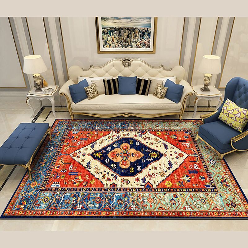 Vintage Indoor Room Area Rug Black Medallion Carpet Polyester Non-Split Area Carpet