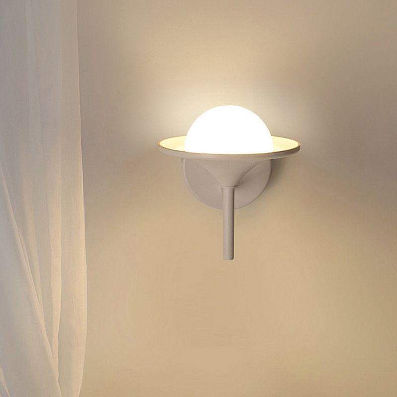 White Flared Sconce Light Fixture Modern LED Metallic Wall Mount Lamp with Ball Milk Glass Shade