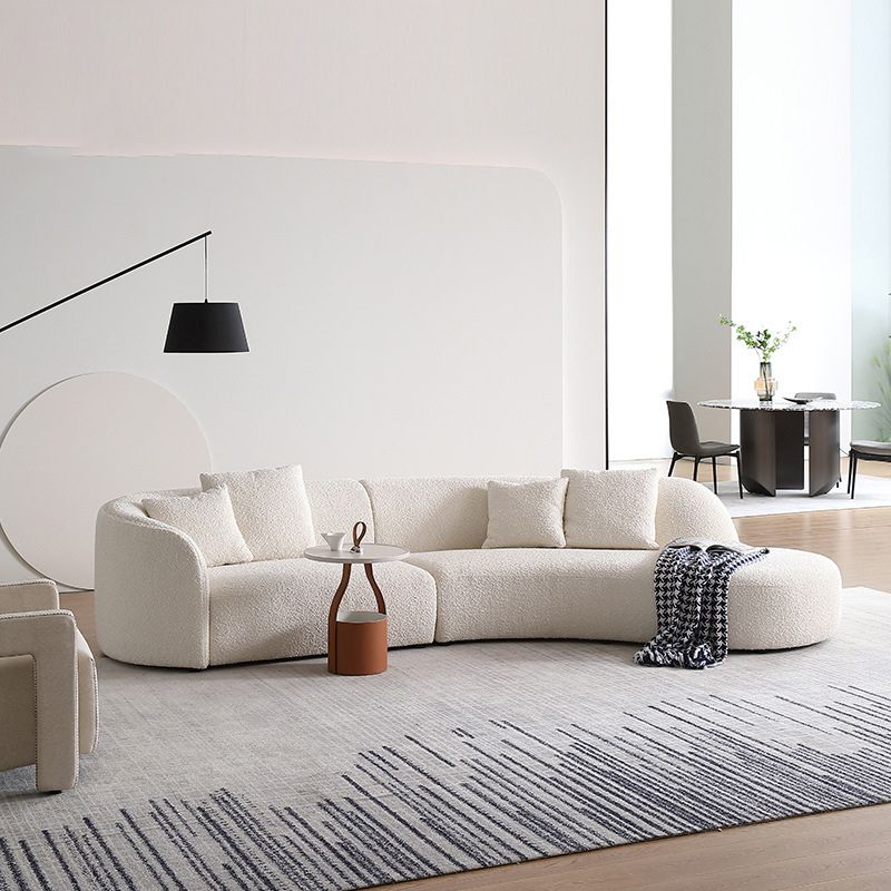 Contemporary Wool Sofa in White Simple Living Room Curved Seating