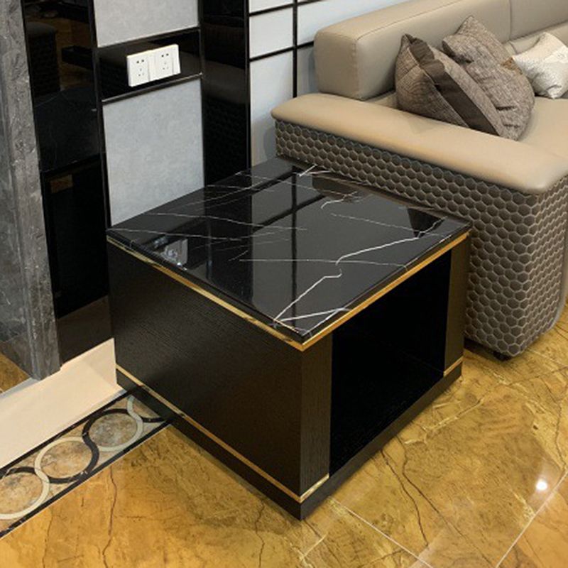 Square Stone Top End Table Glam Frame Sofa Side End Table for Living Room