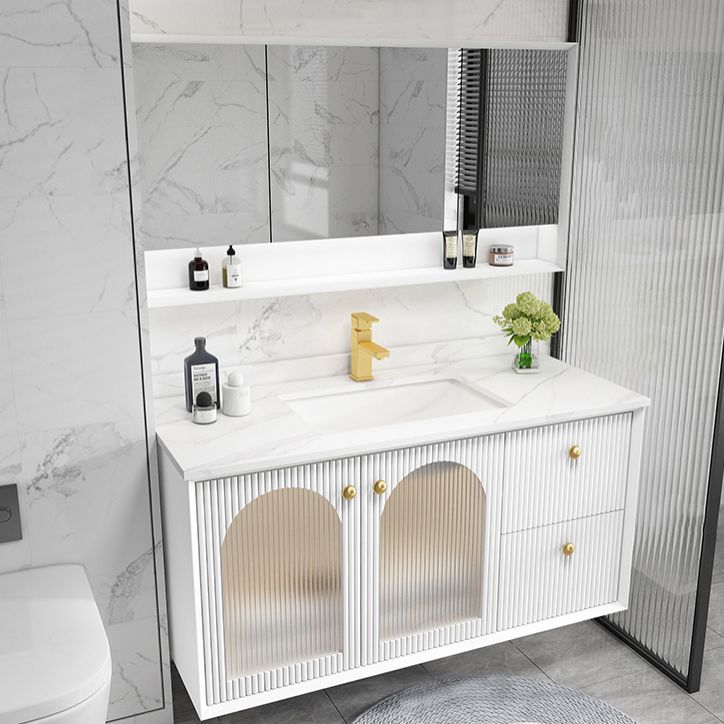 Waterproof Bathroom Vanity Rectangle Single Sink Wood Frame Wall-Mounted Drawers Vanity