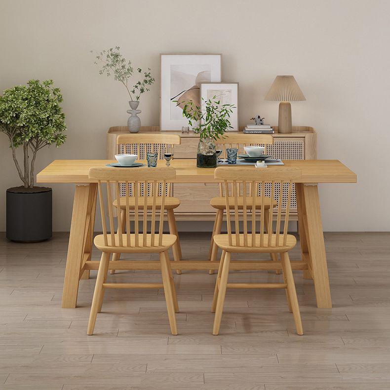 Modern Solid Wood Table and Bench Set 1/2/3/4/5 Pieces Rectangular Dining Set