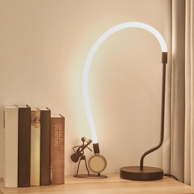 LED Bedside Desk Lighting Modernist Black Nightstand Light with Gooseneck Plastic Shade