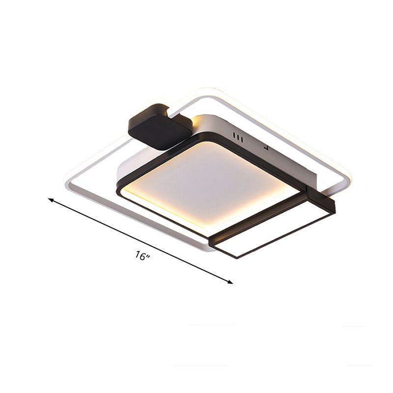 16"/19.5" W Acrylic Square Ceiling Light Fixture Contemporary Gold/Black LED Flush Mount Lighting for Bedroom, White Light