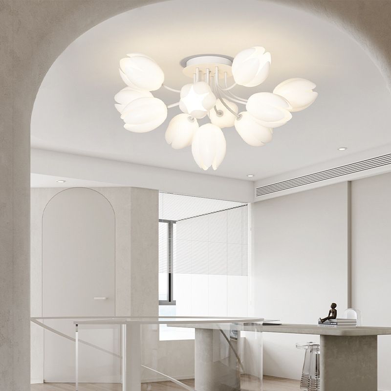 Contemporary Semi Flush Light White Ceiling Lamp for Living Room