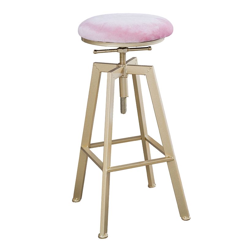 Backless Upholstered Bar Stool Metal Adjustable Height Bar Stool with Gold Legs