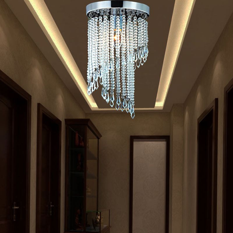 Corridor Spiral Flush Mount Light Clear Crystal Modernist Chrome Finish Ceiling Lighting