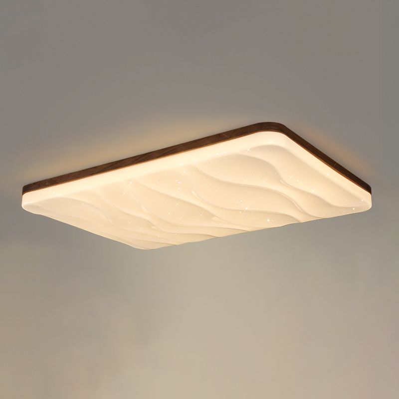 Brown Wood Modern Flush Mount Geometric Shape Ceiling Light with Acrylic Shade for Bedroom