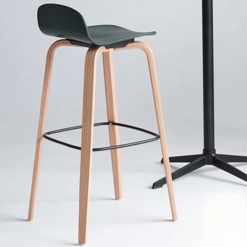 Scandinavian Armless Bar Height Stool Plastic and Solid Wood Bar Stool for Living Room