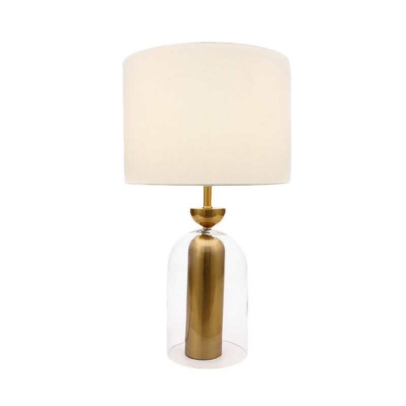 Bell Nachttisch Leichtes Glas 1-Kopf-Einfache Plug-in-Nachttisch-Lampe mit weißem Stofffarbe