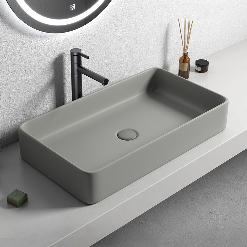 Contemporary Bathroom Sink Porcelain Rectangular Vessel Lavatory Sink with Pop-Up Drain
