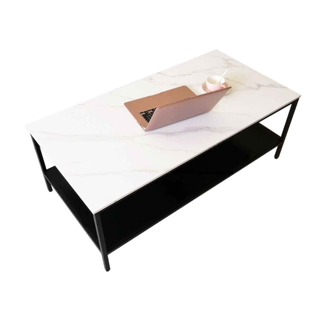 Glam Frame Coffee Table Slate Rectangular Cocktail Table for Home