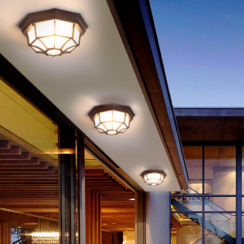 Waterproof LED Ceiling Light Traditional Flush-mount Lamp with Glass Shade for Balcony