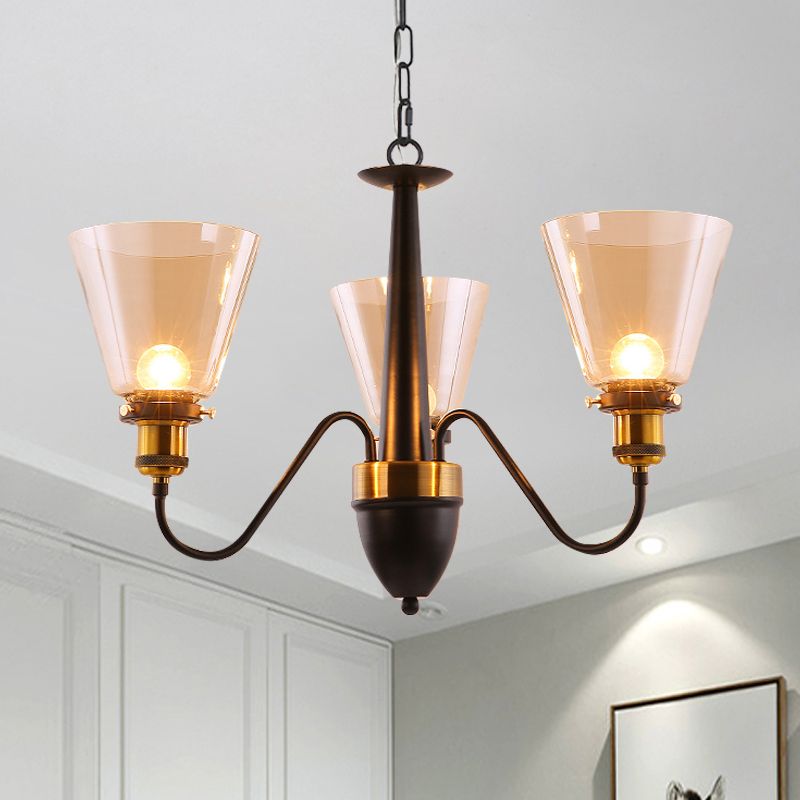 3/5 bollen kegel omhoog kroonluchter lamp armatuur vintage zwart en goud helder glazen slinger licht licht