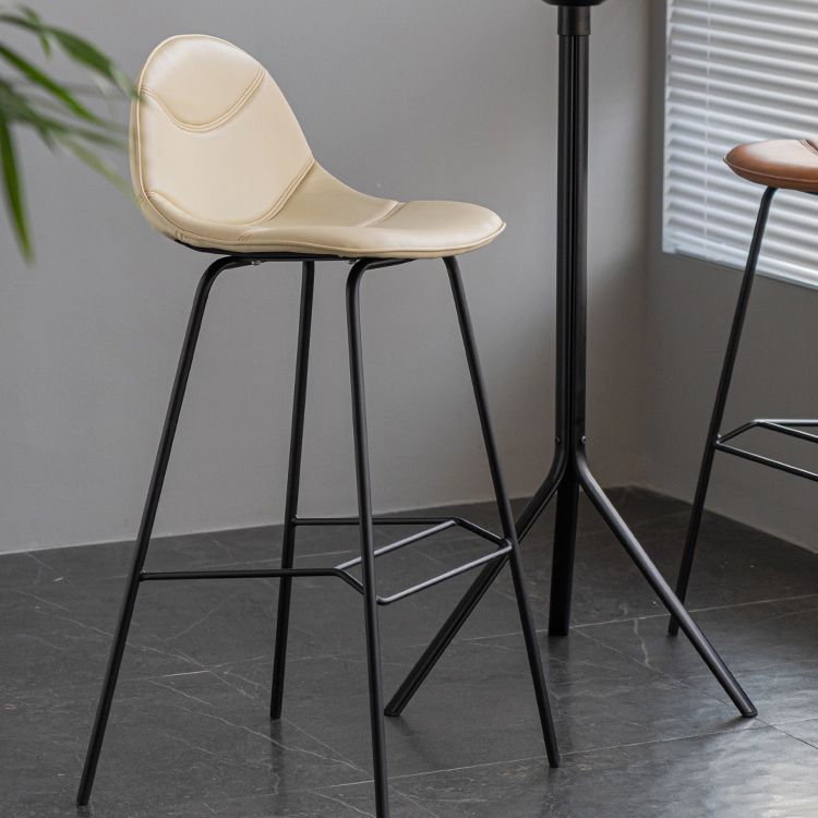 Minimalist Style Leather Counter Stool Low Back Stools with Metal Legs