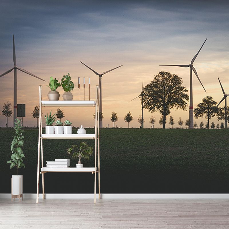 Horizontal Photography Windmill Mural Wallpaper Eco-friendly for Room