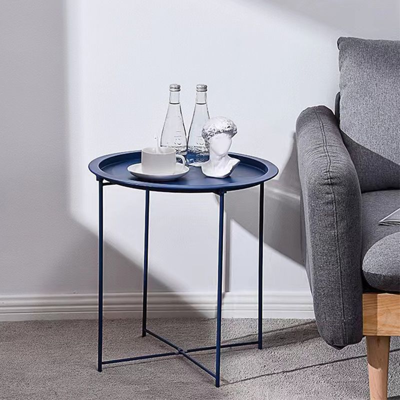 Mid-Century Cross Legs Side Table Metal Round Side End Table