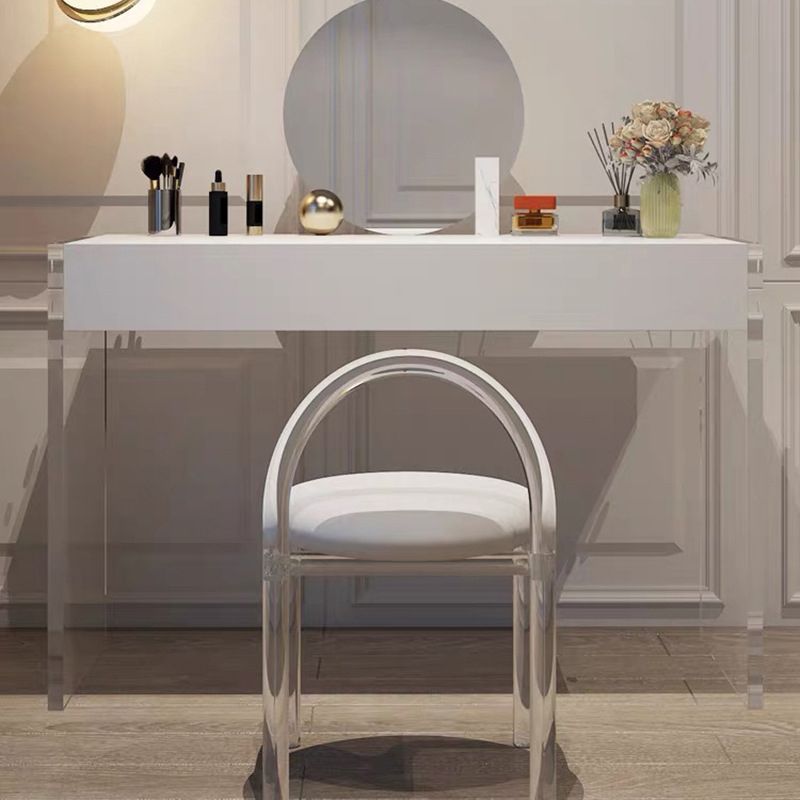 Modern 29.53" H Clear Acrylic Vanity Table Set with Mirror and Stool in White