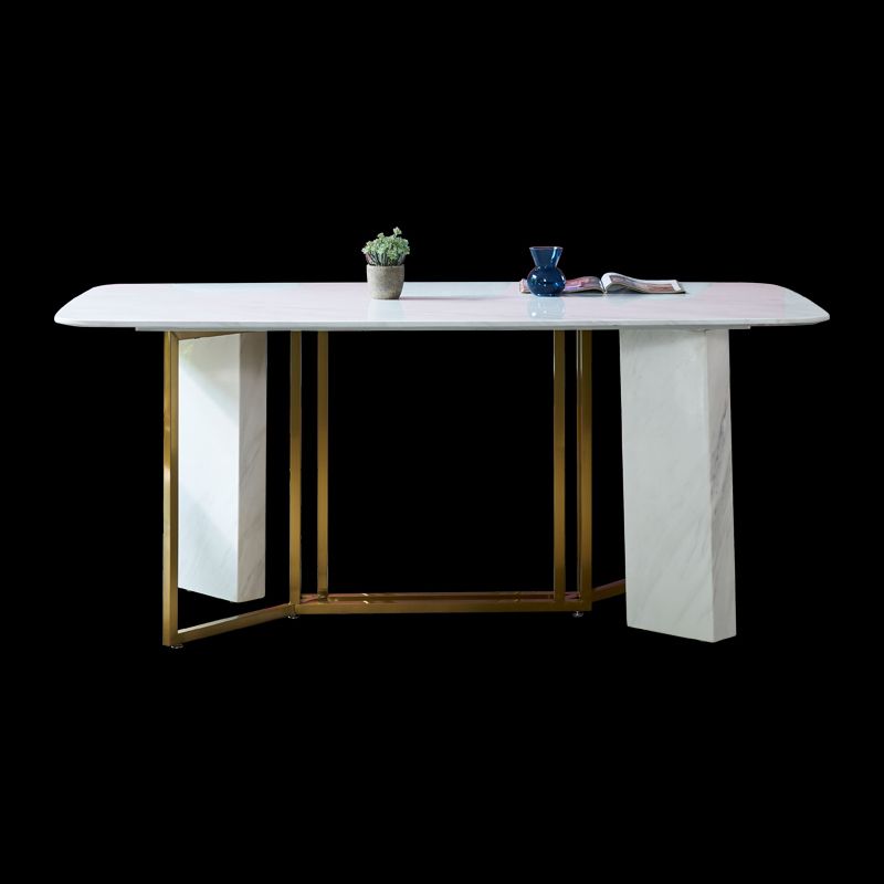 Glam Style Sintered Stone Dining Table with White Rectangle Shape Table for Home Use