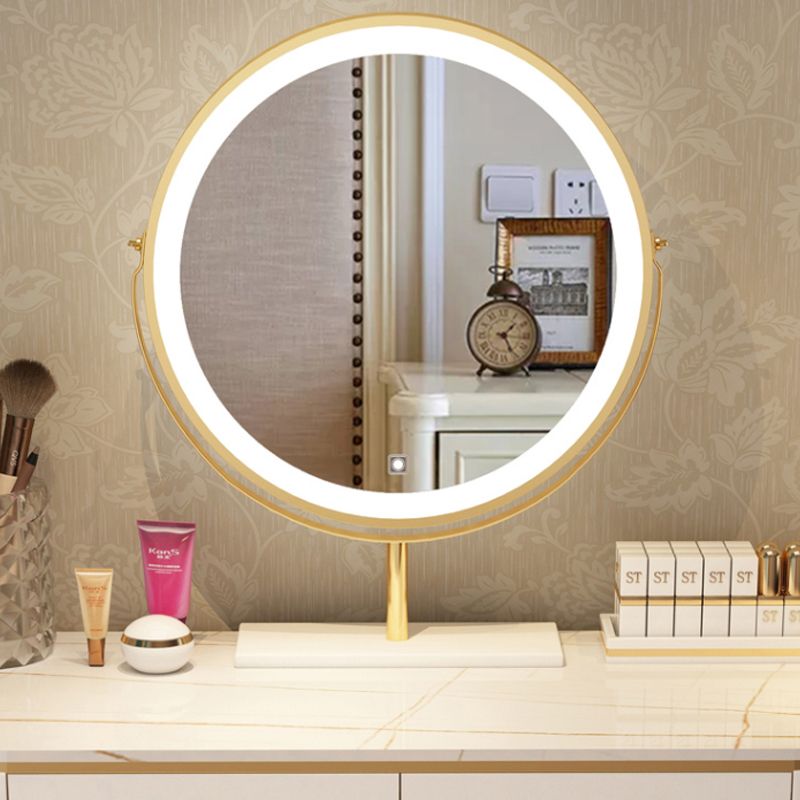 Luxurious Leather Vanity Set Metal and Wood Make-up Vanity with Mirror & Padded Stool