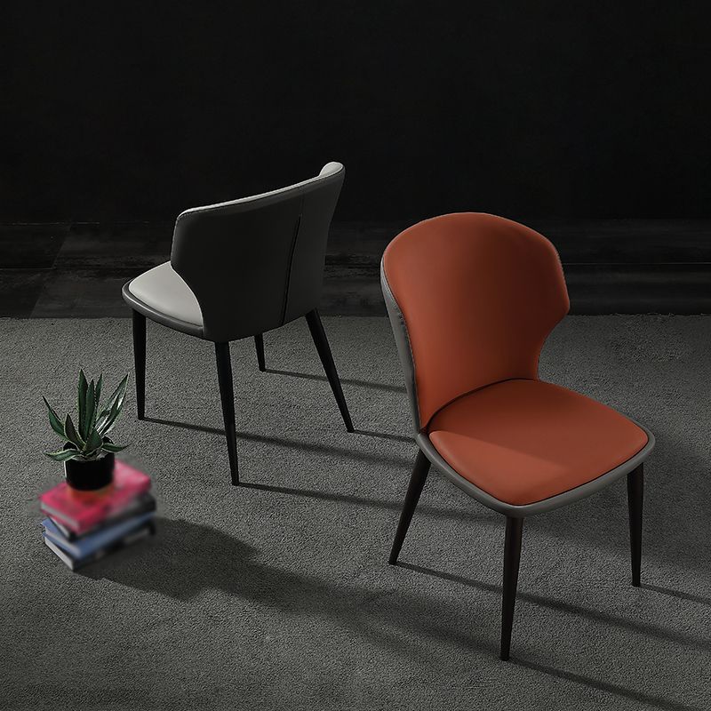 Modern Restaurant Leather Side Chair Matte Finish Wingback Dining Chair