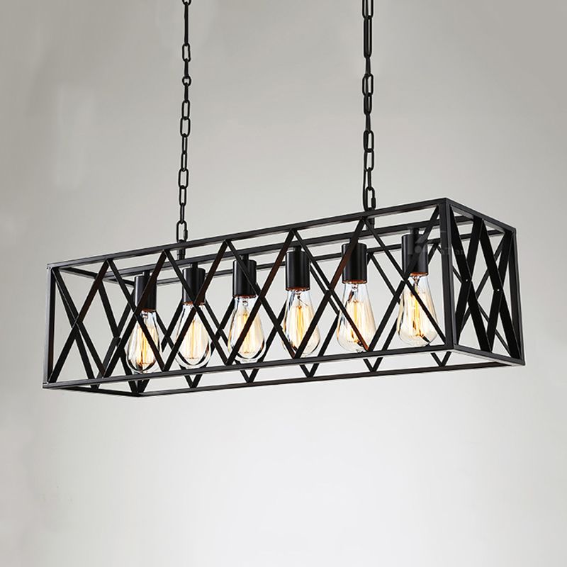 Industrial Style Rectangle Island Pendants Metal Pendant Lights in Black for Dining Room