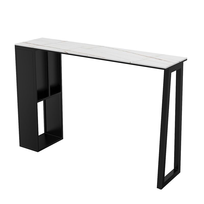 Rectangle Stone Black Metal Bar Height Table Industrial Double Pedestal Bar Table