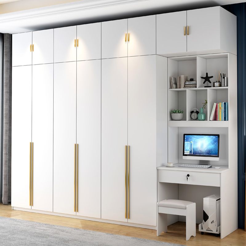 White Engineered Wood Wardrobe Modern Style Cabinet with Drawer