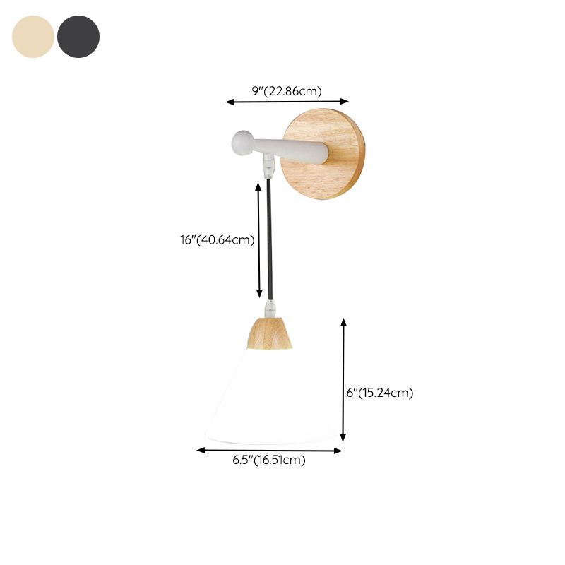 Japanese Style Wooden Wall Light Cone Shape Adjustable Wall Lamp for Living Room