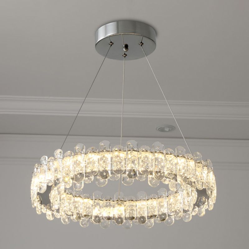 Modernism Circle Pendant Chandelier Clear K9 Crystal LED Hanging Ceiling Light in Chrome