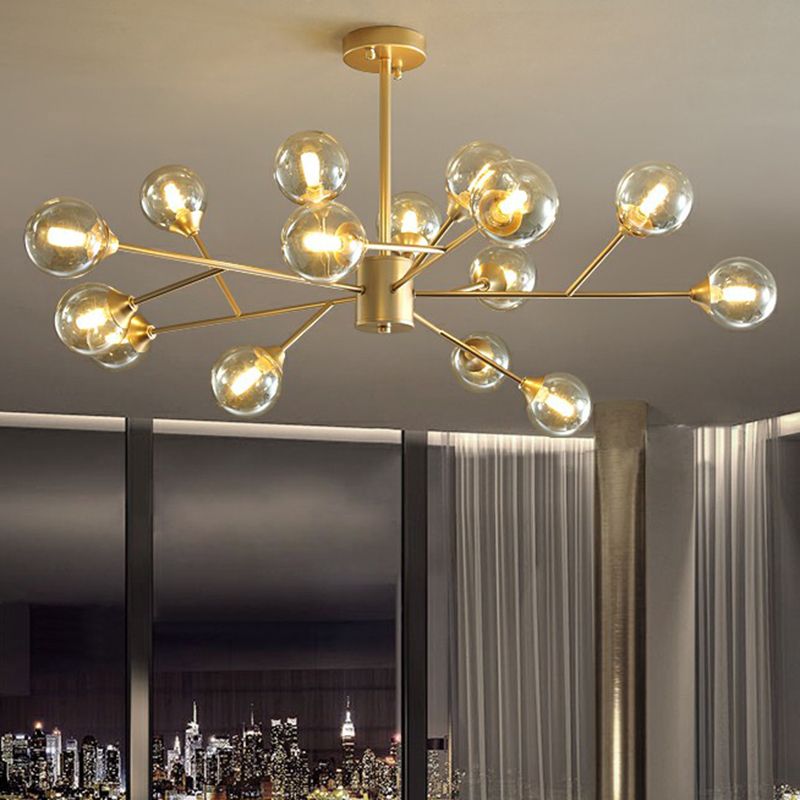 Gold Finish Zweig Kronleuchter Lampe zeitgenössische klare Ballglas Anhänger Beleuchtung für Schlafzimmer