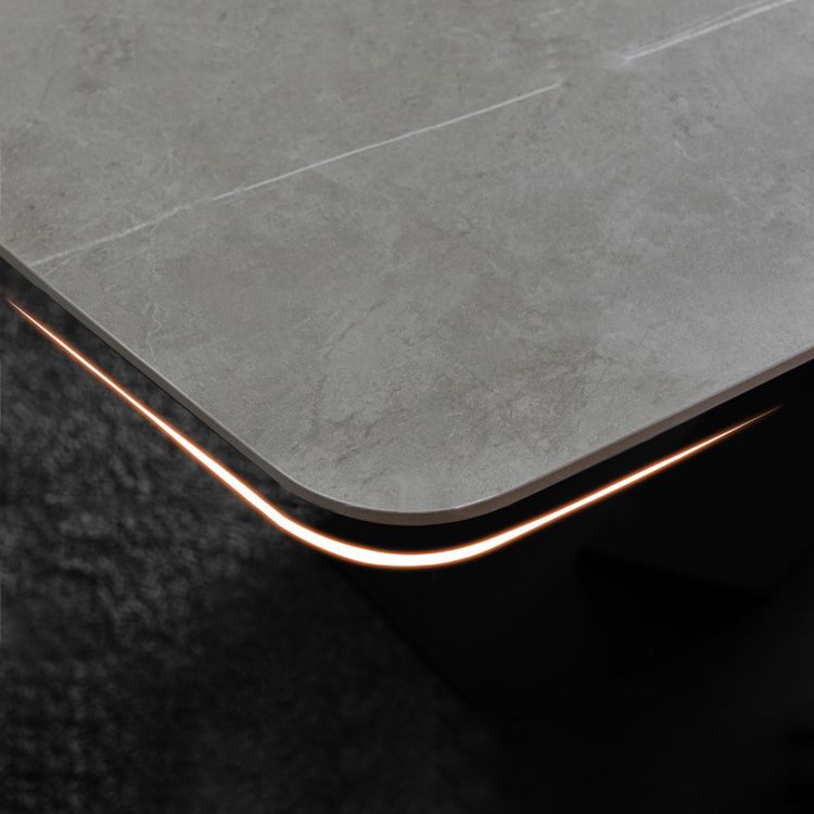 Modern Sintered Stone Gray Dining Set with Rectangle Tabale and Metal Base Dining Set