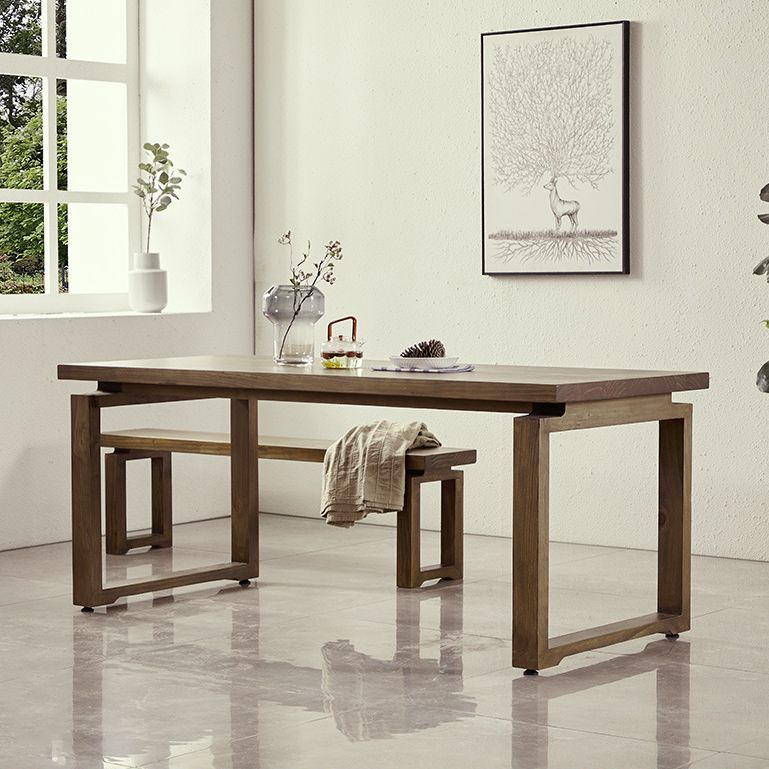Rectangular Solid Wood Brown Table Modern Furniture with Double Pedestal