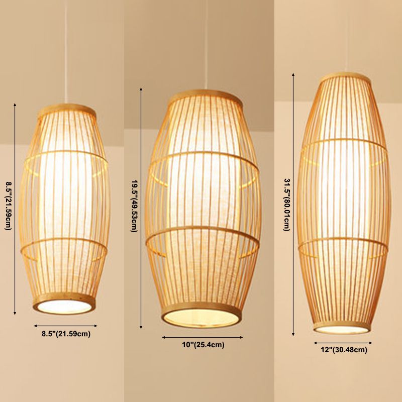 Chinese Elongated Pendant Lighting Fixtures Rattan Hanging Light with Hanging Cord for Restaurant