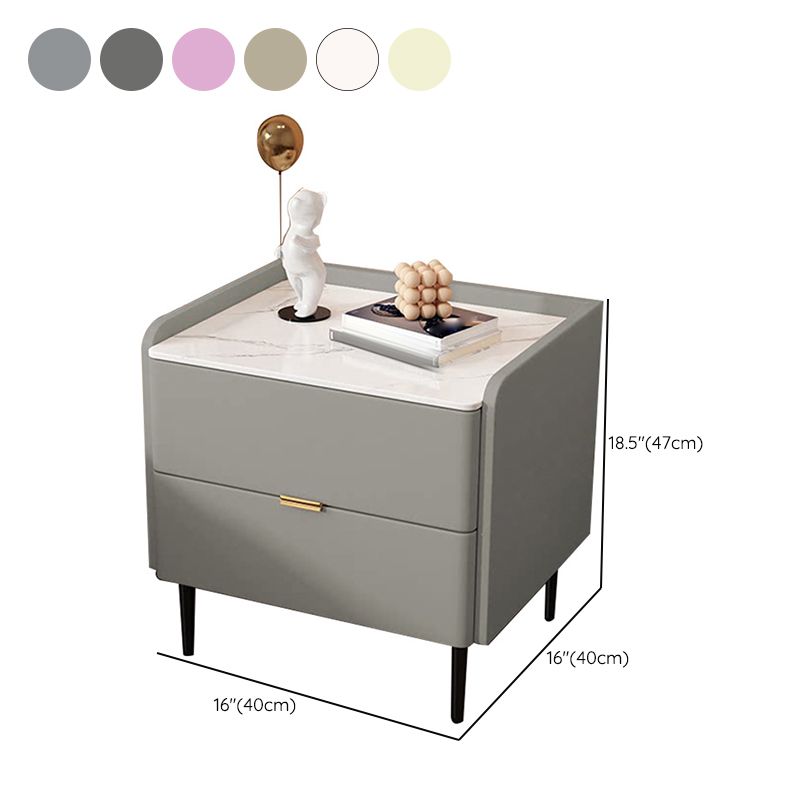 Modern Stone Accent Table Nightstand Drawer Storage Bedside Cabinet with Legs