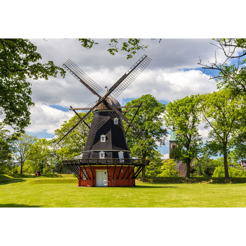 European Windmill Mural Wallpaper for Dining Room Summer Wall Decor, Custom Printed