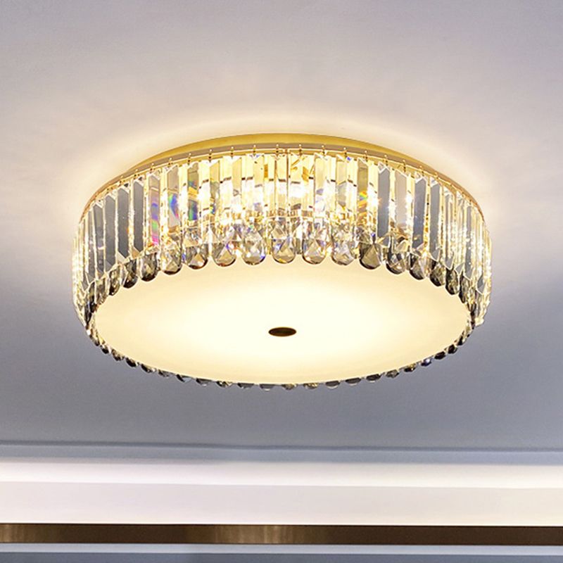 Plafonnier LED rond en cristal K9, luminaire artistique de plafond doré pour le salon