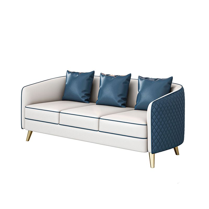 Faux Leather Contemporary Standard Sofa Sloped Arm Sofa for Living Room