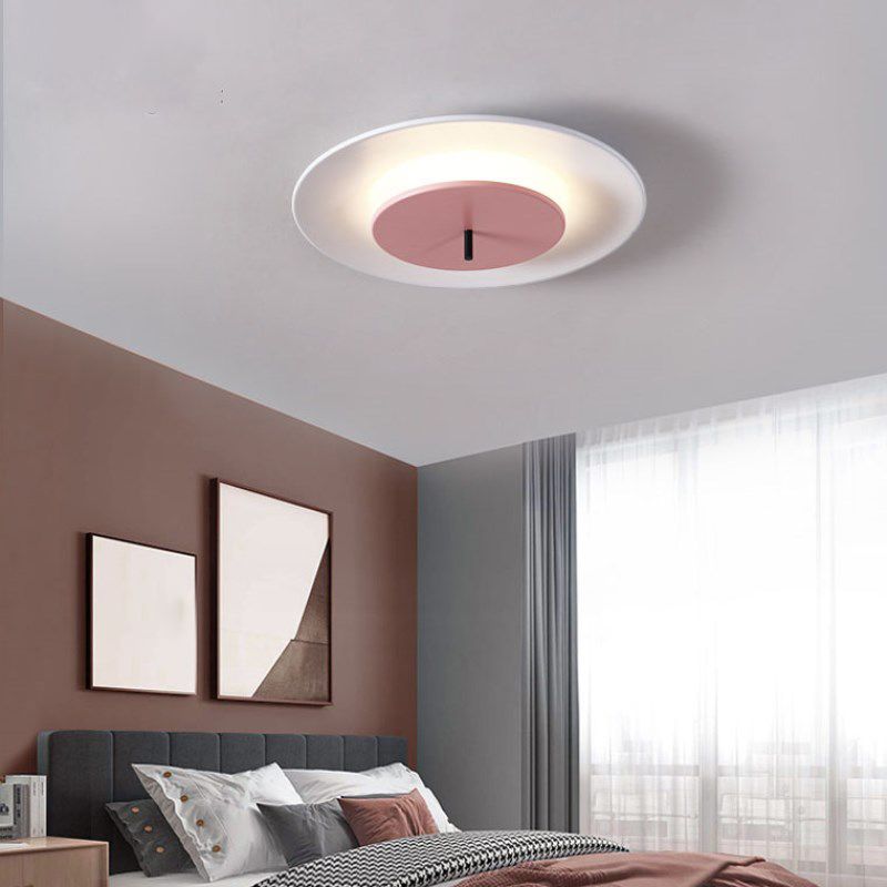 Acrylic Circular LED Ceiling Fixture in Modern Nordic Style Lacquered Iron Macaroon Flush Mount