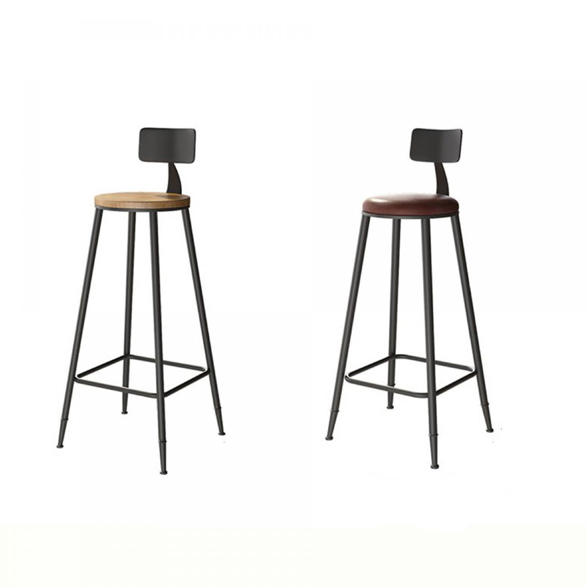Contemporary Armless Barstools Round Bar Stool with Footrest
